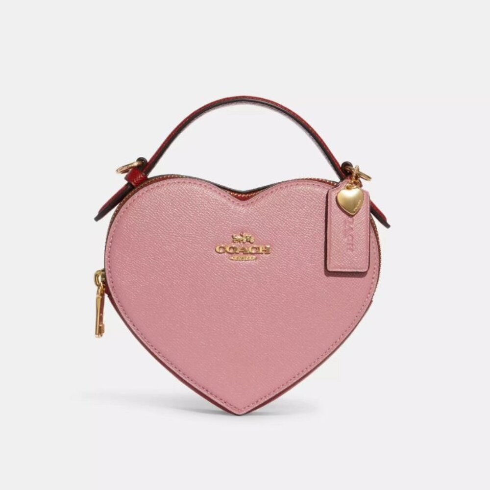 COACH Heart Crossbody Handbag Colorblock Pink Red Gold Valentines Leather C6952